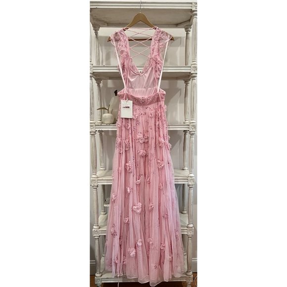 Mac Duggal 93692 Floral Embellished Lace Up Pink Gown Size 8 Maxi Dress - Picture 6 of 8